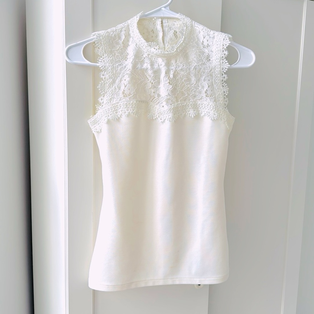 Lace Illusion Cream Top Blouse